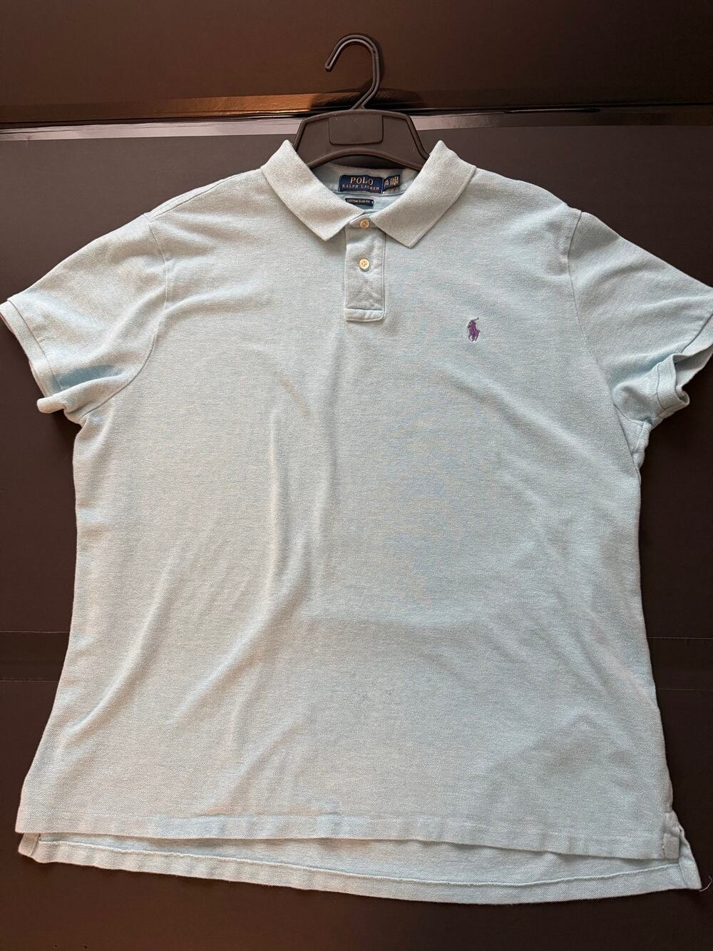 Polo Ralph Lauren Mens XXL Light Blue Custom Slim Fit 100% Cotton Mesh Polo